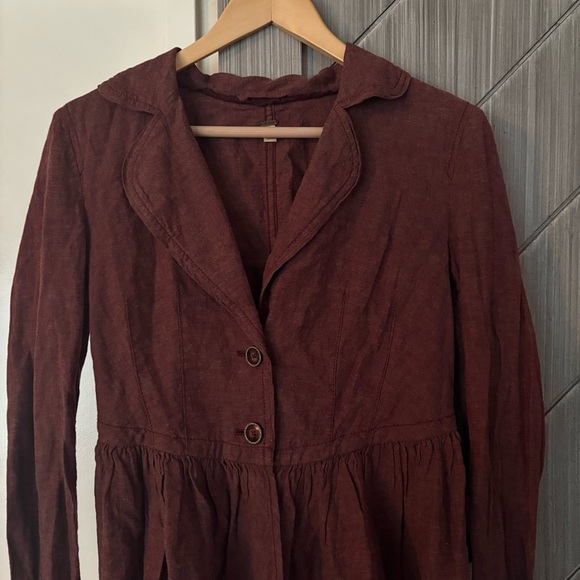 Free People Linen Blend Mauve Ruffle Jacket Boho Peplum Vintage Size Small - Picture 5 of 15
